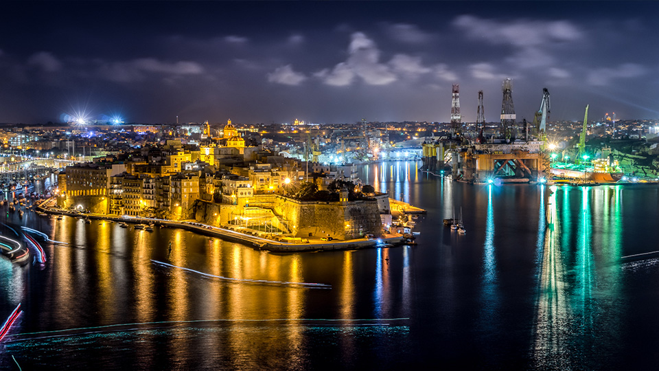 Malta harbour at night